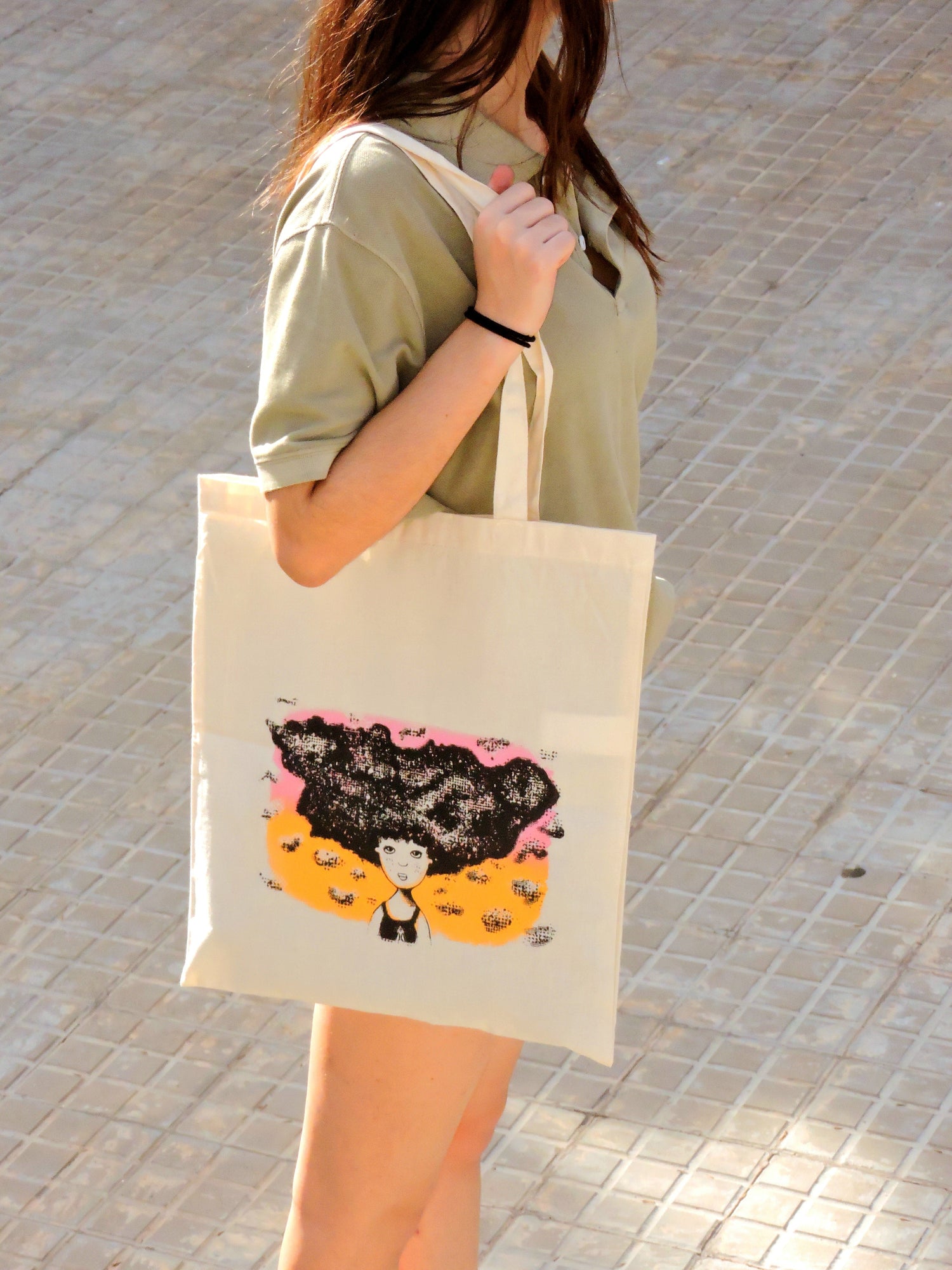 Bolsa tela con ilustración y estampada en serigrafía artesanal