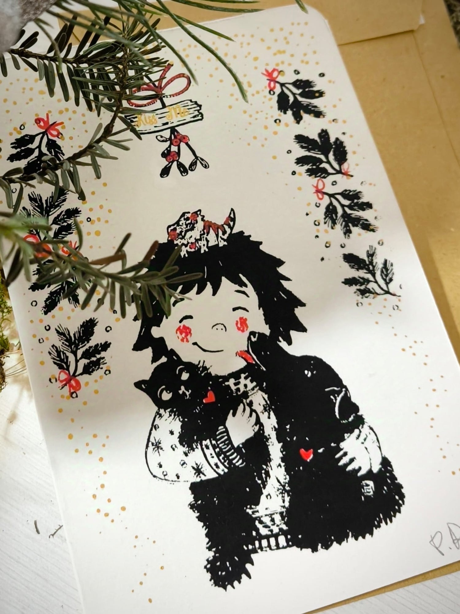 Postal navideña, serigrafía a 3 tintas