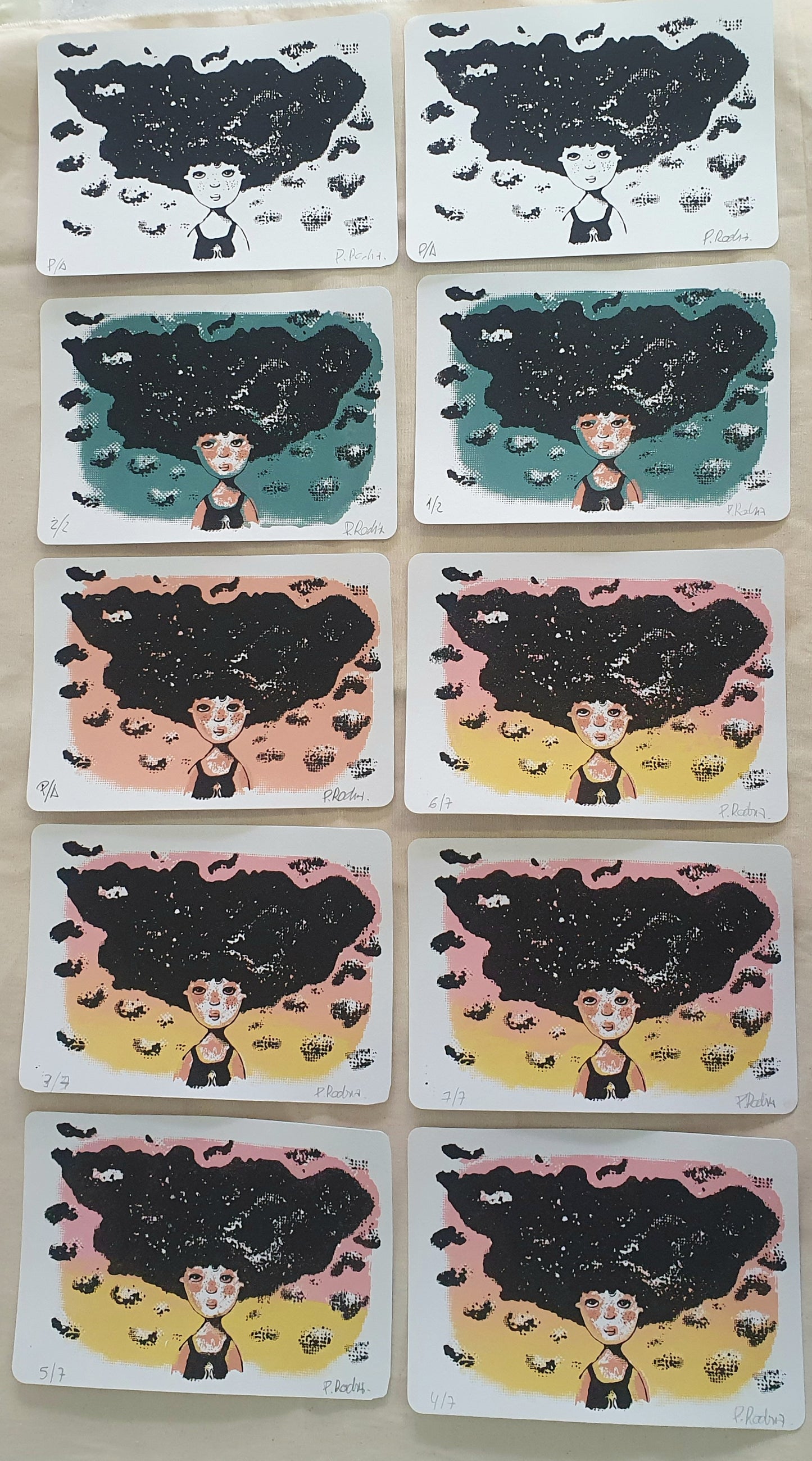 Postal obra gráfica "Niña Nube"