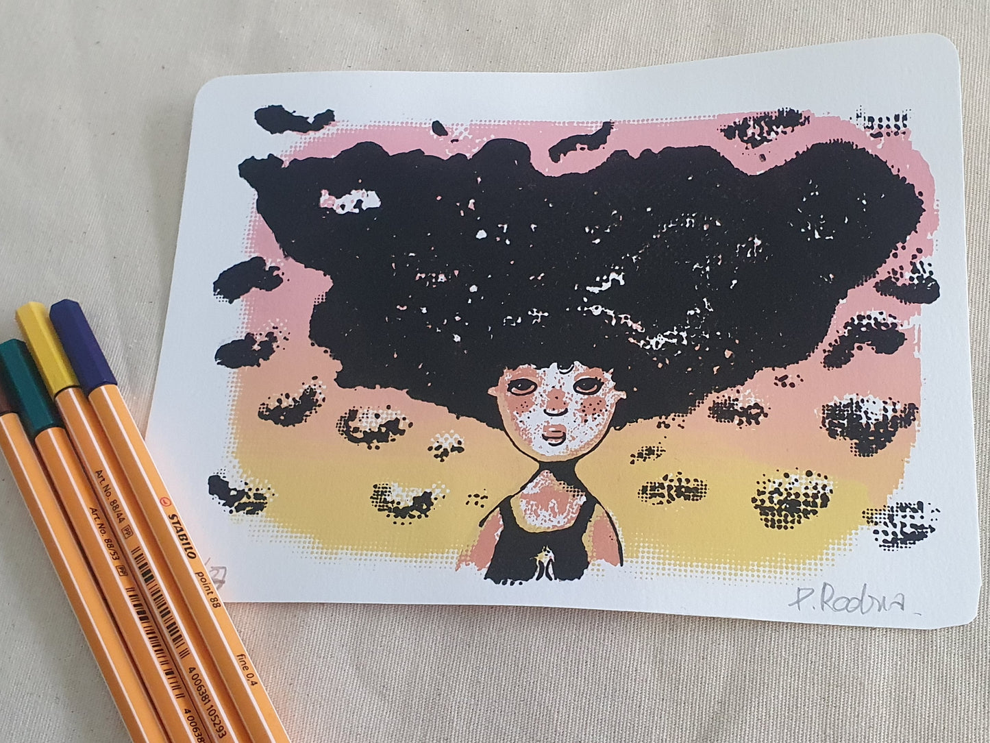 Postal obra gráfica "Niña Nube"