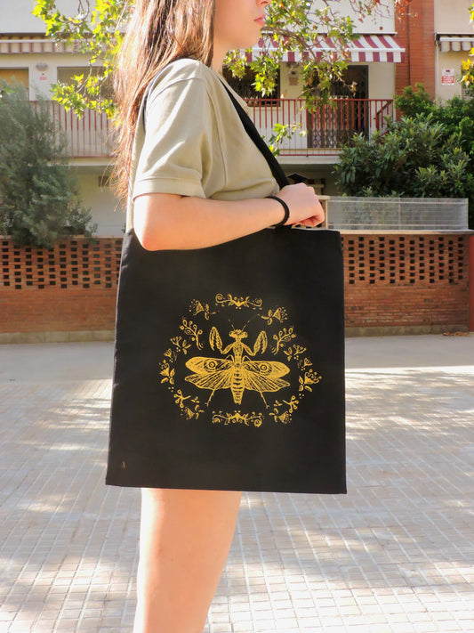 Bolsa tela tote bag Mantis dorada