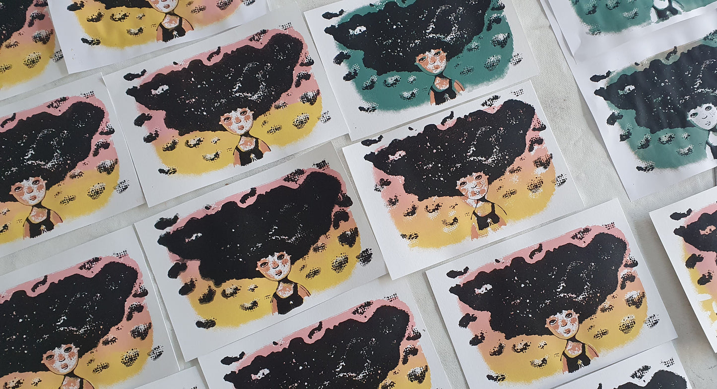 Postal obra gráfica "Niña Nube"
